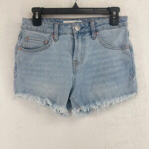 Almost Famous Denim Shorts Womens Size 0 Light Wash Frayed Raw Hem High Rise